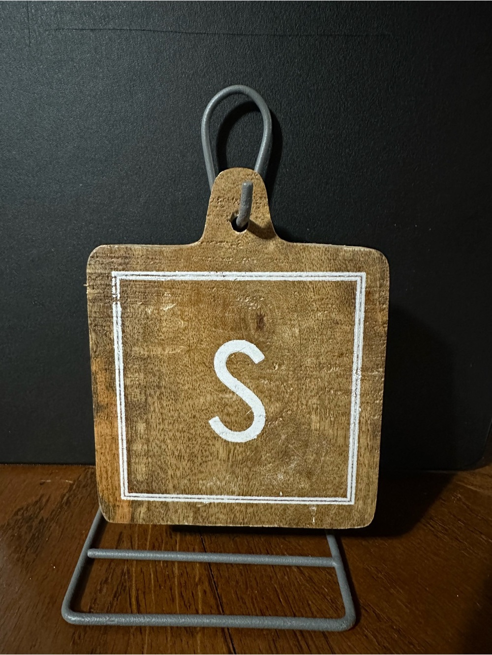 Wooden Hand made coster with Hanger. Initial “S” in Natural Brown